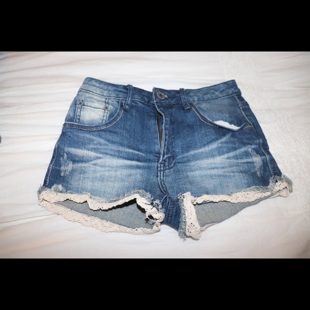 high waisted jean shorts, no holes or rips
